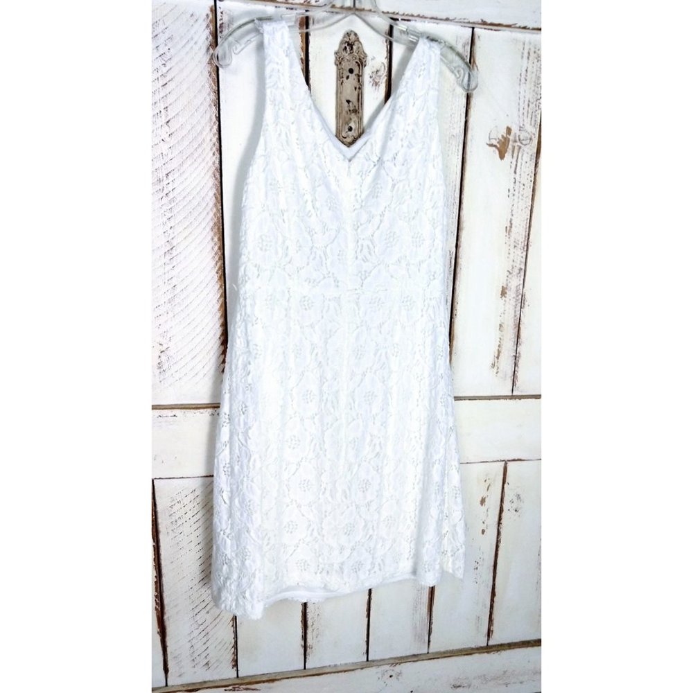 Vintage 90s white cotton eyelet lace sleeveless summer dress - Picture 3 of 5